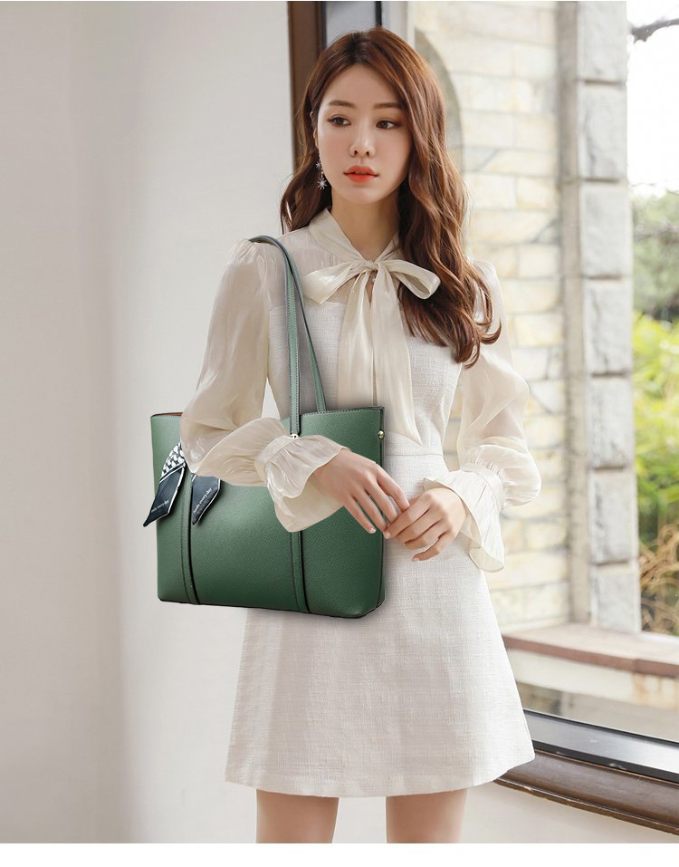 Fashion Shoulder Bag for Ladies Faux Leather Tote Handbag with Decorative Scarf